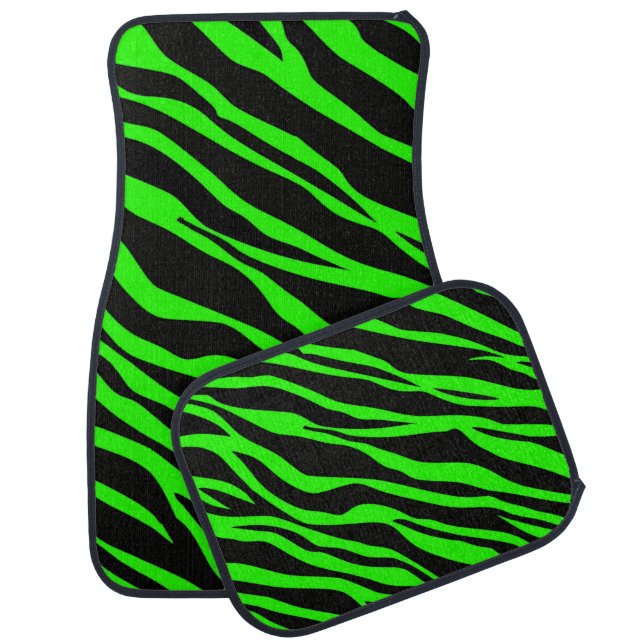 Neon Green Zebra Striped Car Mat (Set)
