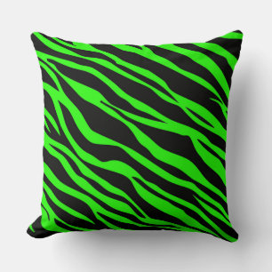 Neon Green Zebra Striped Throw Pillow