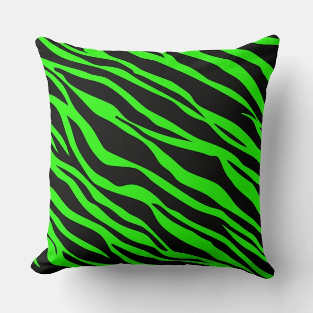 Neon Green Zebra Striped Throw Pillow (Front)