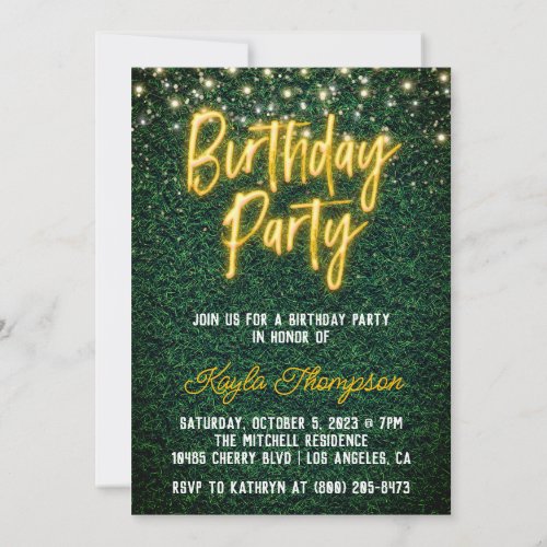 Neon Greenery Green Wall Birthday Party Invitation