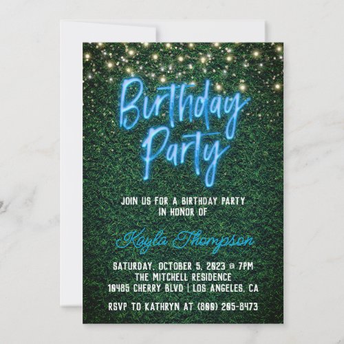 Neon Greenery Green Wall Birthday Party Invitation