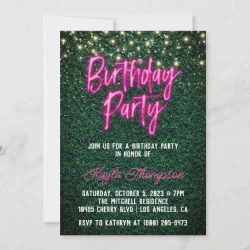 Neon Greenery Green Wall Birthday Party Invitation