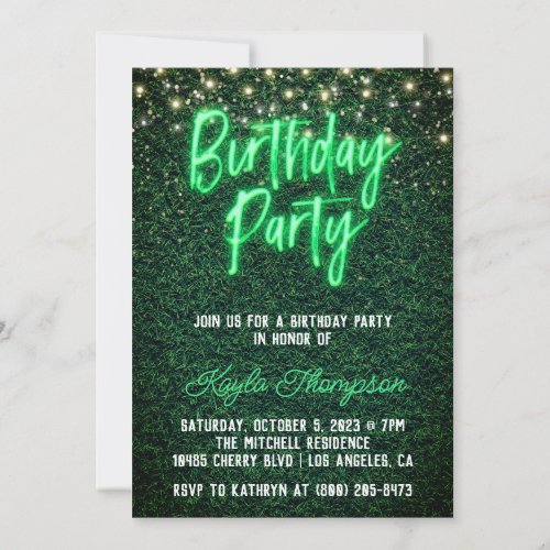 Neon Greenery Green Wall Birthday Party Invitation