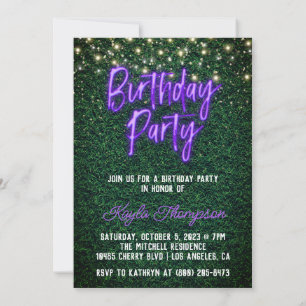 Neon Greenery Green Wall Birthday Party Invitation