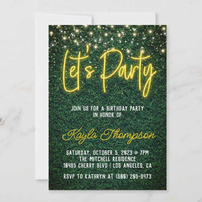 Neon Greenery Green Wall Let's Party Invitation (Back)