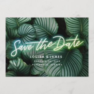 Neon Greenery Modern Tropical Save the Date Invitation