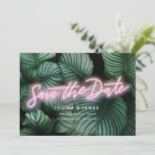 Neon Greenery Modern Tropical Save the Date Invitation (Standing Front)