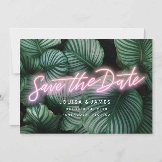 Neon Greenery Modern Tropical Save the Date Invitation (Front)
