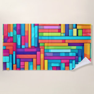Neon Grid - Colorful Abstract Mosaic Beach Towel