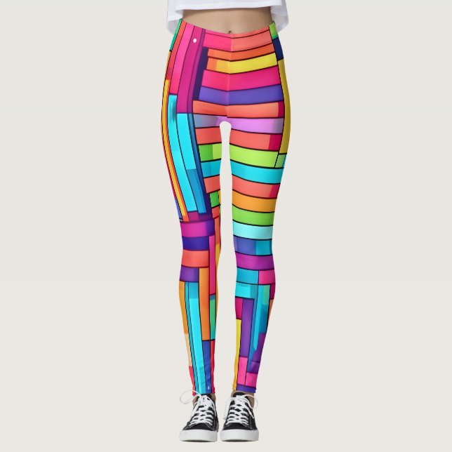 Neon Grid - Colorful Abstract Mosaic Leggings (Front)