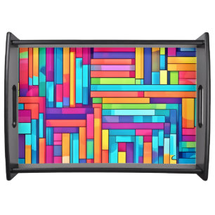 Neon Grid - Colorful Abstract Mosaic Serving Tray