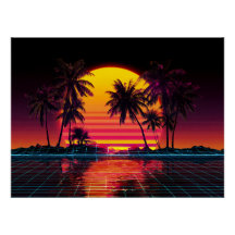 Neon Grid Palm Sunset