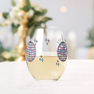 Neon Groovy Disco Ball Stemless Wine Glass