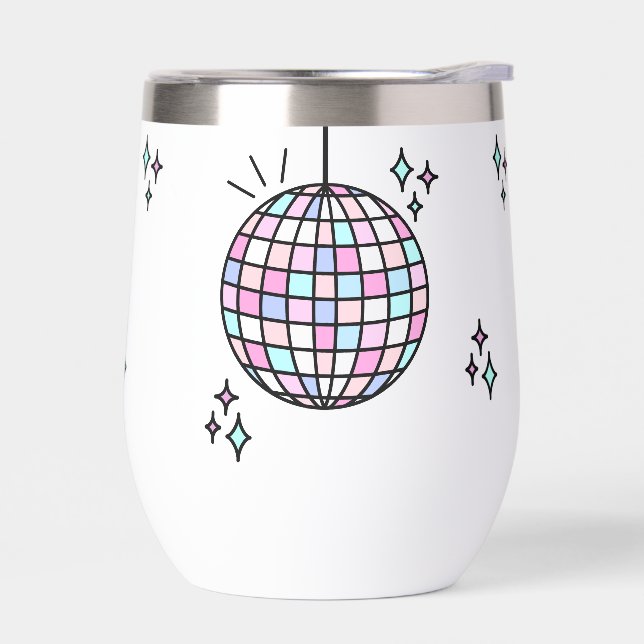 Neon Groovy Disco Ball Thermal Wine Tumbler (Left)