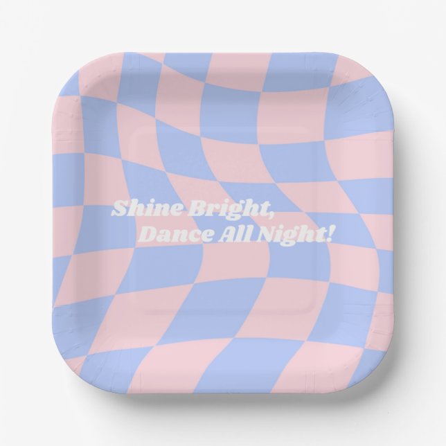 Neon Groovy Disco Birthday Paper Plates (Front)