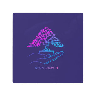 Neon Growth Bonsai Personalized Vaporwave Aesthe Metal Print