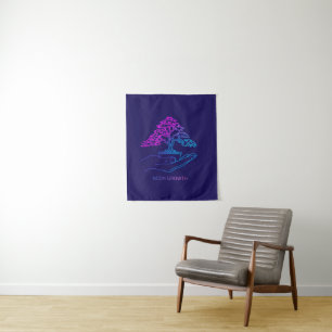 Neon Growth Bonsai Personalized Vaporwave Aesthe Tapestry