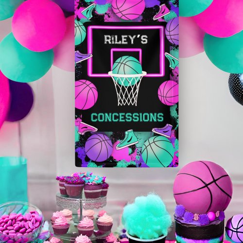 Neon Grunge Paint Splatter Basketball Concessions Banner