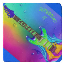 Neon Guitar Music Lover Custom Marble Stone Trivet