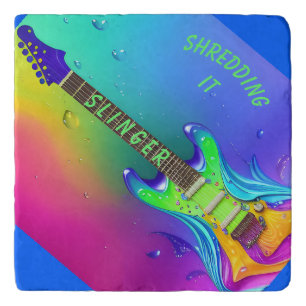 Neon Guitar Music Lover Custom Marble Stone Trivet
