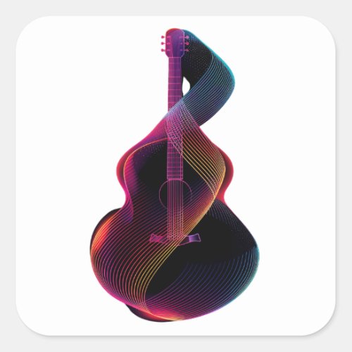 Neon Guitar Waves Square Sticker