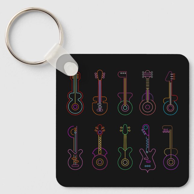 Neon Guitars with black background Keychain (Front)