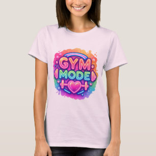 Neon Gym Mode – Rainbow Fitness Splash with heart T-Shirt