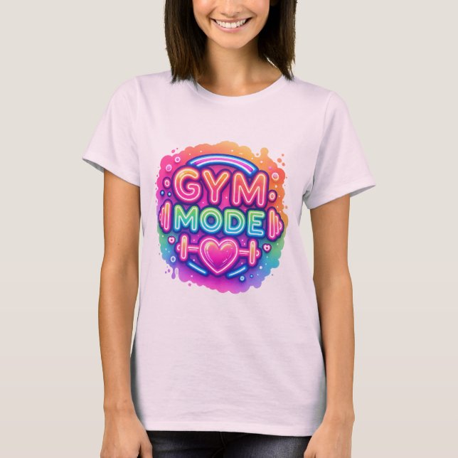Neon Gym Mode – Rainbow Fitness Splash with heart T-Shirt (Front)