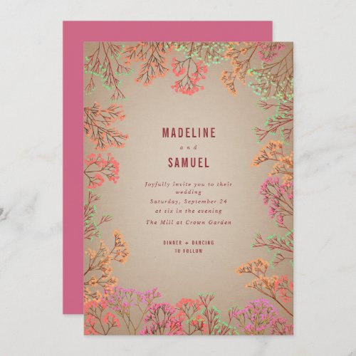 Neon Gypsophila Botanical Hot Pink Wedding Invitat Invitation