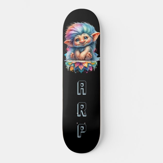 *~* Neon Hair Rainbow Troll AP89 Initial  Skateboard (Front)