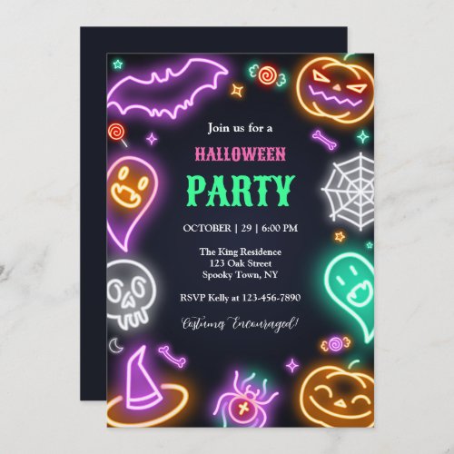 Neon Halloween Party Invitation