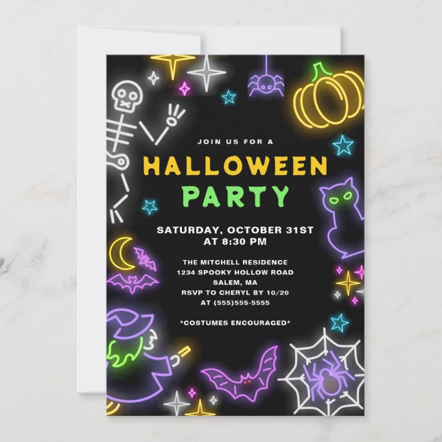 Neon Halloween Party Invitation (Front)