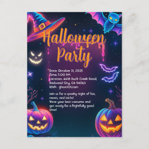 Neon Halloween Party Postcard
