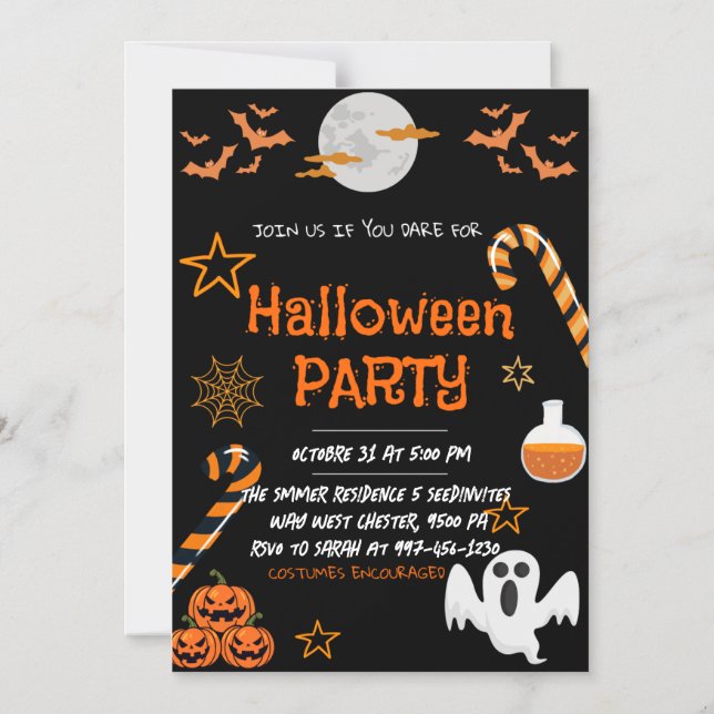 Neon Halloween Party , Spooky Costume Party  Magnetic Invitation (Front)