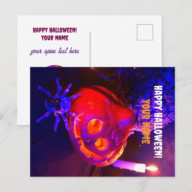 Neon Halloween pumpkins Announcement Postcard (Front/Back)
