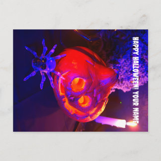 Neon Halloween pumpkins Announcement Postcard
