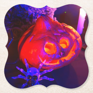 Neon Halloween pumpkins Paper Coaster