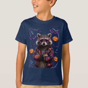 Neon Halloween Raccoon: Midnight Swagger 🌙🕶️🕷️ T-Shirt