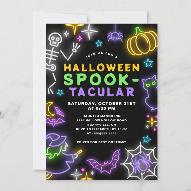 Neon Halloween Spooktacular Invitation (Front)
