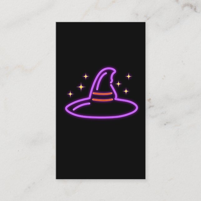 Neon Halloween Witch Hat Gift Idea Retro Magic Business Card (Front)
