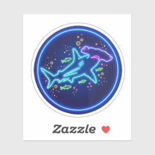 Neon Hammerhead Shark Deep Ocean Glow Art Sticker