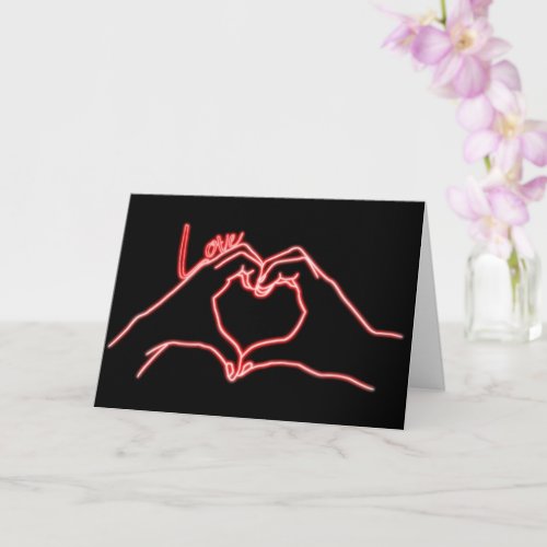 Neon Hand Heart Line Art Drawing Valentines Day Card