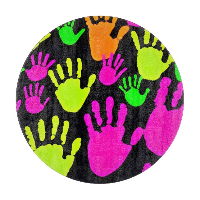 Neon Handprint Graffiti Pattern Cutting Board (Front)