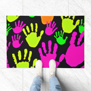 Neon Handprint Graffiti Pattern Doormat