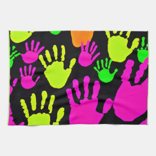 Neon Handprint Graffiti Pattern Kitchen Towel