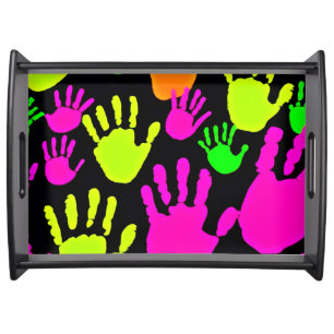 Neon Handprint Graffiti Pattern Serving Tray