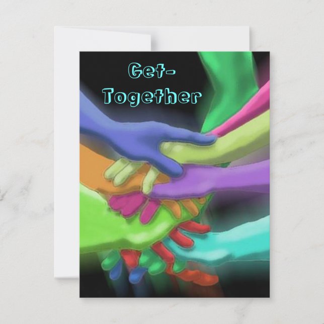 NEON HANDS STACKED GET-TOGETHER PARTY INVITATION (Front)