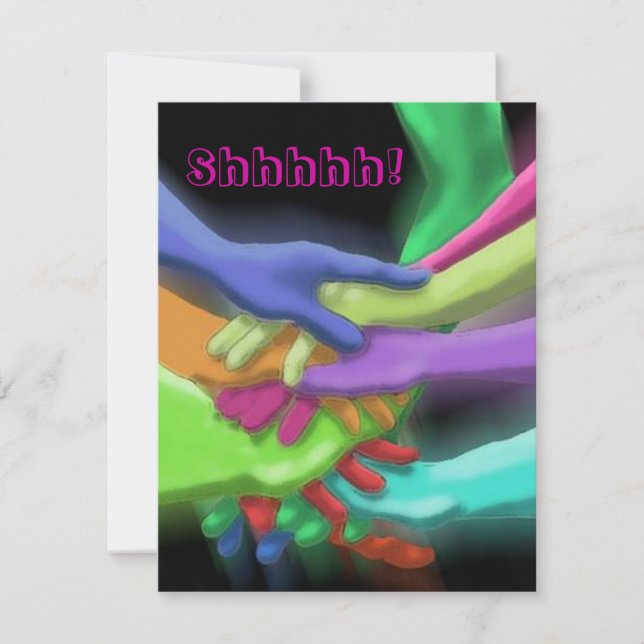 NEON HANDS STACKED SURPRISE SHHH PARTY INVITATION (Front)