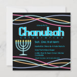 Neon Hanukkah Party Invitation<br><div class="desc">Celebrate Chanukah with this neon retro-style invitation. Neon lights and neon menorahs.</div>