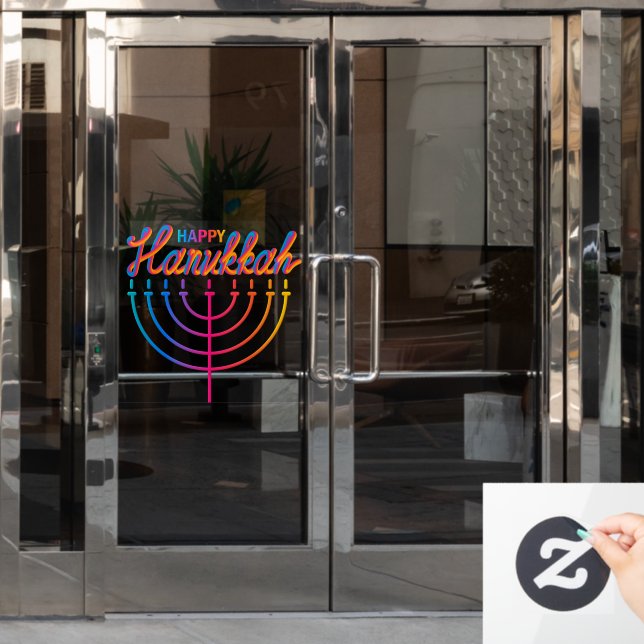 Neon Happy Hanukkah Menorah Window Cling (Office Door)